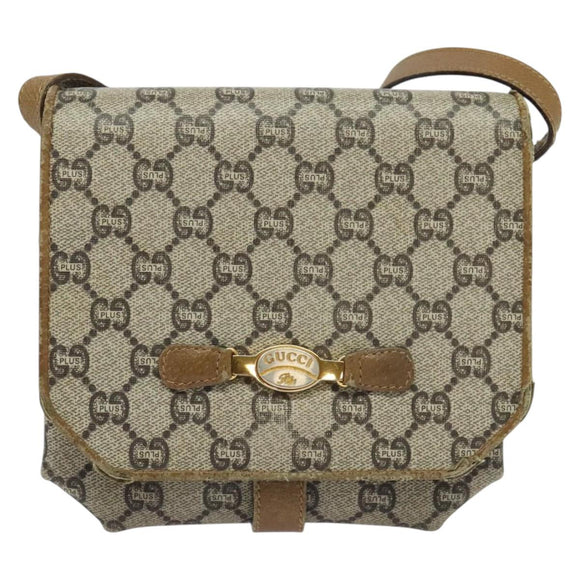 GUCCI GG Plus Supreme Shoulder Bag PVC Beige Gold Auth BA4924