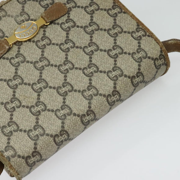 GUCCI GG Plus Supreme Shoulder Bag PVC Beige Gold Auth BA4924