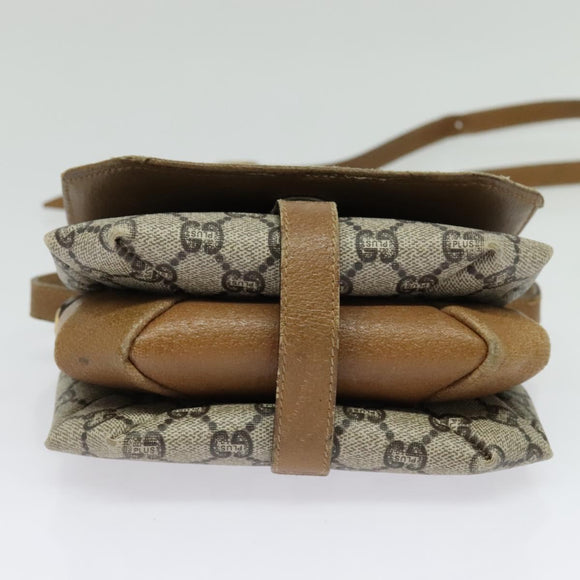 GUCCI GG Plus Supreme Shoulder Bag PVC Beige Gold Auth BA4924