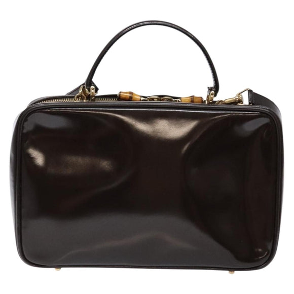GUCCI Bamboo Vanity Hand Bag Enamel 2way Black Gold 000 2853 0565 0 Auth BA4925