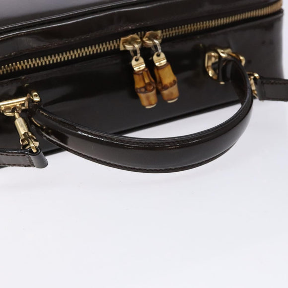 GUCCI Bamboo Vanity Hand Bag Enamel 2way Black Gold 000 2853 0565 0 Auth BA4925