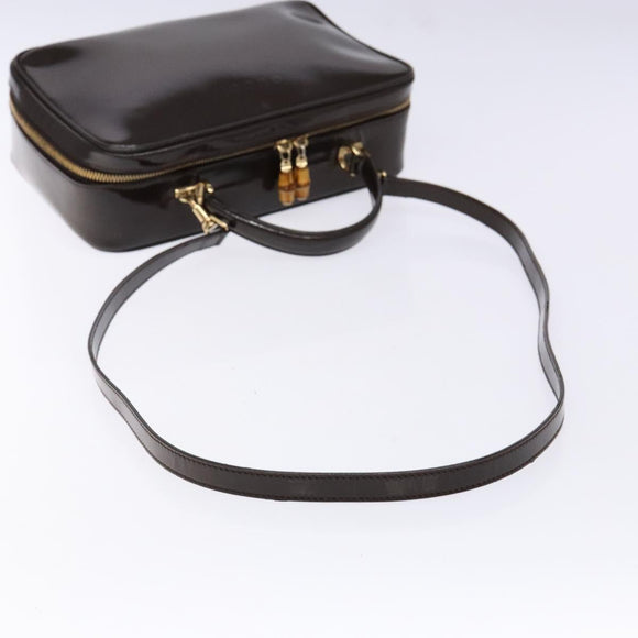 GUCCI Bamboo Vanity Hand Bag Enamel 2way Black Gold 000 2853 0565 0 Auth BA4925