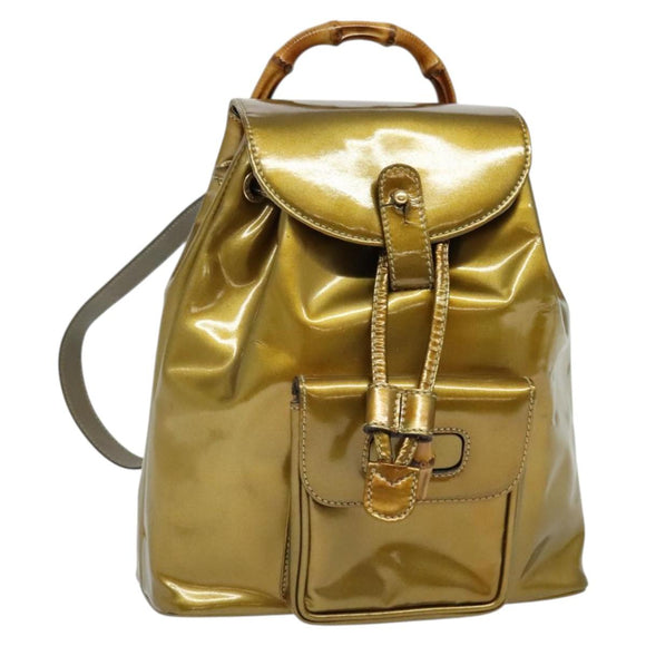 GUCCI Bamboo Backpack Enamel Gold 003 1705 0030 Auth BA4926