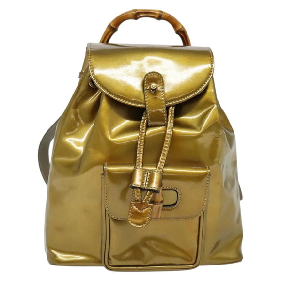 GUCCI Bamboo Backpack Enamel Gold 003 1705 0030 Auth BA4926