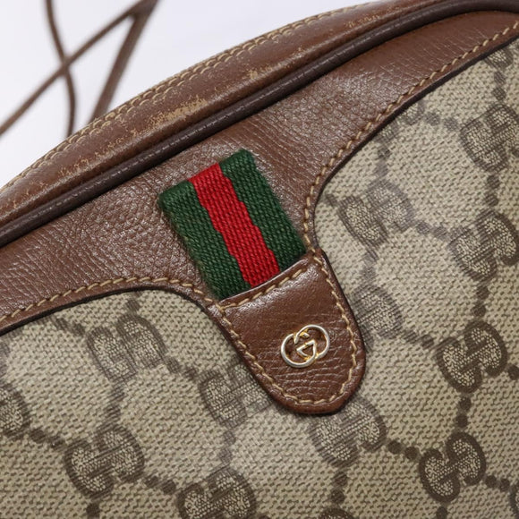 GUCCI GG Supreme Web Sherry Line Shoulder Bag PVC Beige Gold Auth BA4929