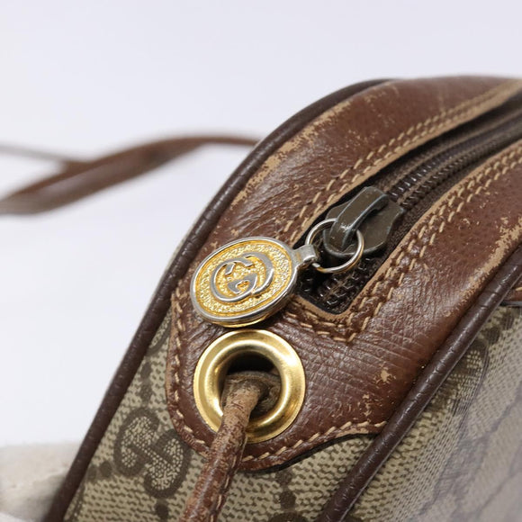 GUCCI GG Supreme Web Sherry Line Shoulder Bag PVC Beige Gold Auth BA4929