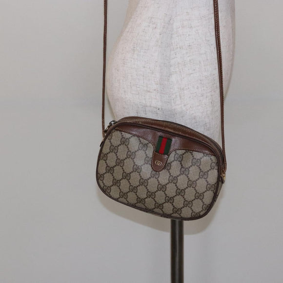 GUCCI GG Supreme Web Sherry Line Shoulder Bag PVC Beige Gold Auth BA4929