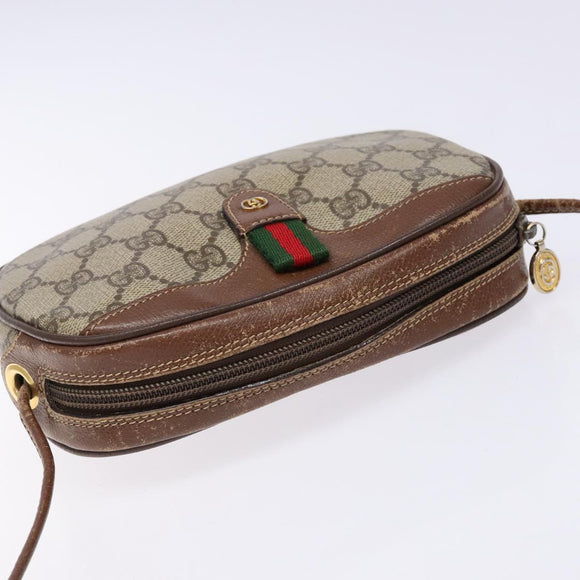 GUCCI GG Supreme Web Sherry Line Shoulder Bag PVC Beige Gold Auth BA4929