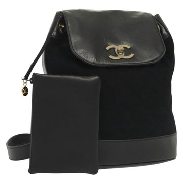 CHANEL Matelasse Shoulder Bag Lamb Skin Wool Black Gold CC Auth BA4941