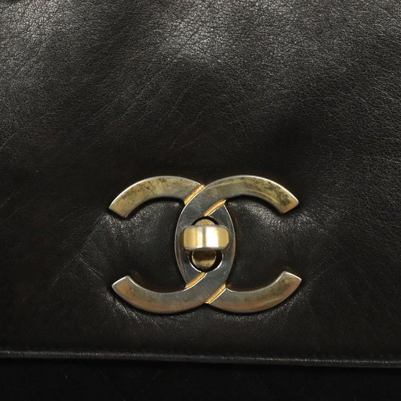 CHANEL Matelasse Shoulder Bag Lamb Skin Wool Black Gold CC Auth BA4941