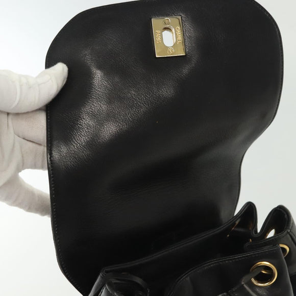 CHANEL Matelasse Shoulder Bag Lamb Skin Wool Black Gold CC Auth BA4941