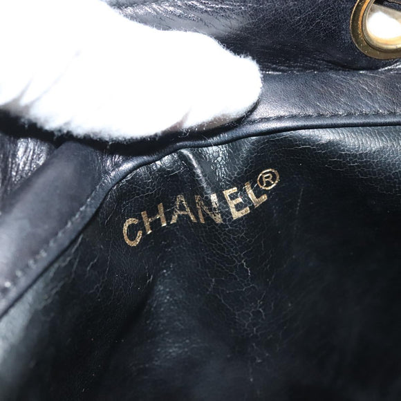 CHANEL Matelasse Shoulder Bag Lamb Skin Wool Black Gold CC Auth BA4941