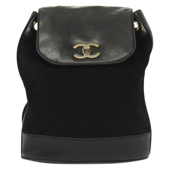 CHANEL Matelasse Shoulder Bag Lamb Skin Wool Black Gold CC Auth BA4941