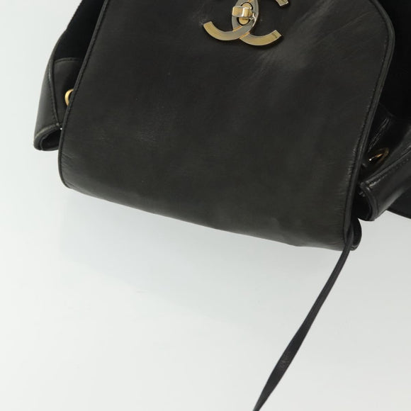 CHANEL Matelasse Shoulder Bag Lamb Skin Wool Black Gold CC Auth BA4941