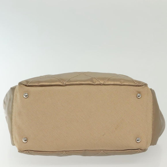 CHANEL Paris Biarritz Shoulder Bag Coated Canvas Beige Silver CC Auth BA4942