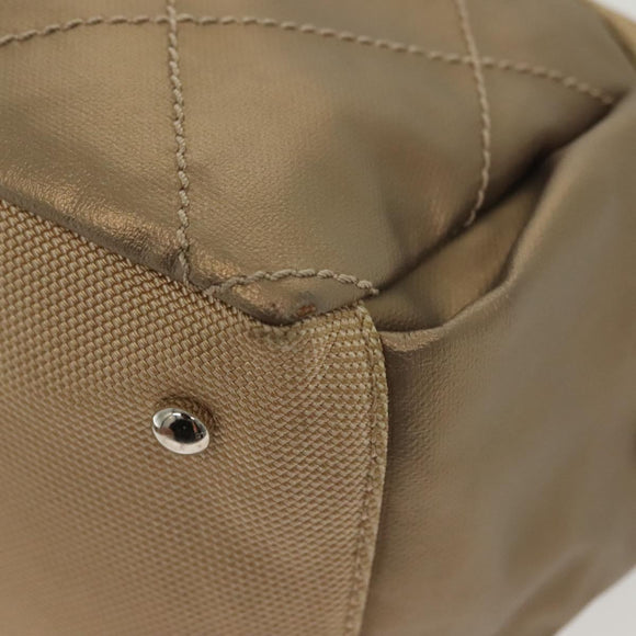 CHANEL Paris Biarritz Shoulder Bag Coated Canvas Beige Silver CC Auth BA4942