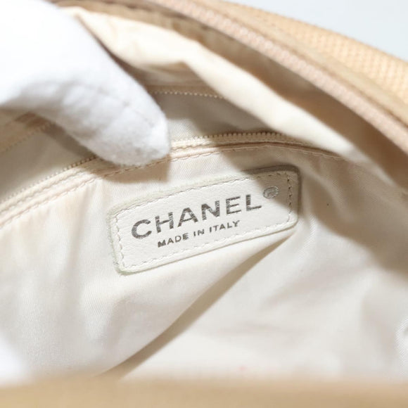 CHANEL Paris Biarritz Shoulder Bag Coated Canvas Beige Silver CC Auth BA4942