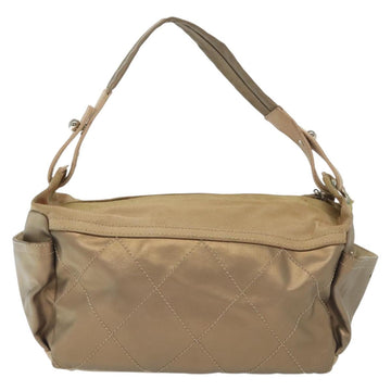 CHANEL Paris Biarritz Shoulder Bag Coated Canvas Beige Silver CC Auth BA4942 - 0