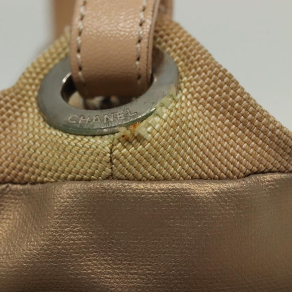 CHANEL Paris Biarritz Shoulder Bag Coated Canvas Beige Silver CC Auth BA4942