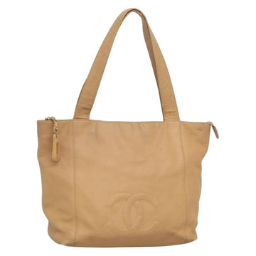 CHANEL COCO Mark Tote Bag Caviar Skin Beige Gold CC Auth BA4943