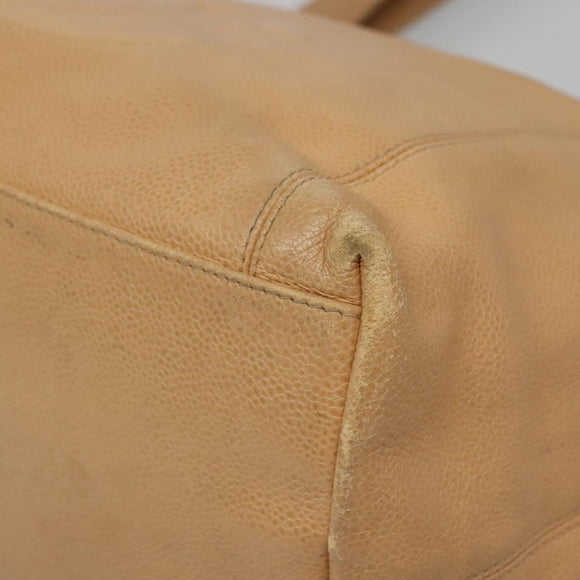 CHANEL COCO Mark Tote Bag Caviar Skin Beige Gold CC Auth BA4943