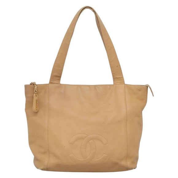 CHANEL COCO Mark Tote Bag Caviar Skin Beige Gold CC Auth BA4943