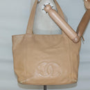 CHANEL COCO Mark Tote Bag Caviar Skin Beige Gold CC Auth BA4943-22
