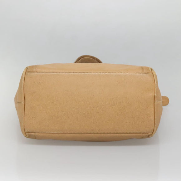 CHANEL COCO Mark Tote Bag Caviar Skin Beige Gold CC Auth BA4943