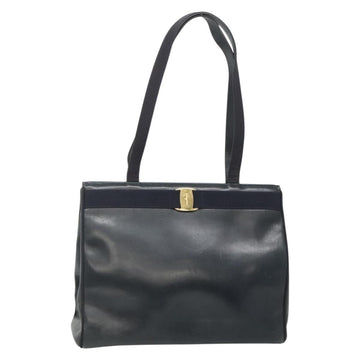 Salvatore Ferragamo Vala Shoulder Bag Leather Navy Gold Auth BA4945