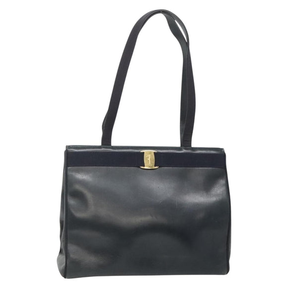 Salvatore Ferragamo Vala Shoulder Bag Leather Navy Gold Auth BA4945