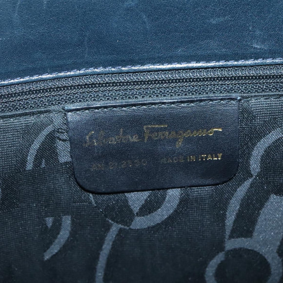 Salvatore Ferragamo Vala Shoulder Bag Leather Navy Gold Auth BA4945