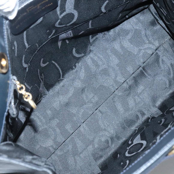 Salvatore Ferragamo Vala Shoulder Bag Leather Navy Gold Auth BA4945