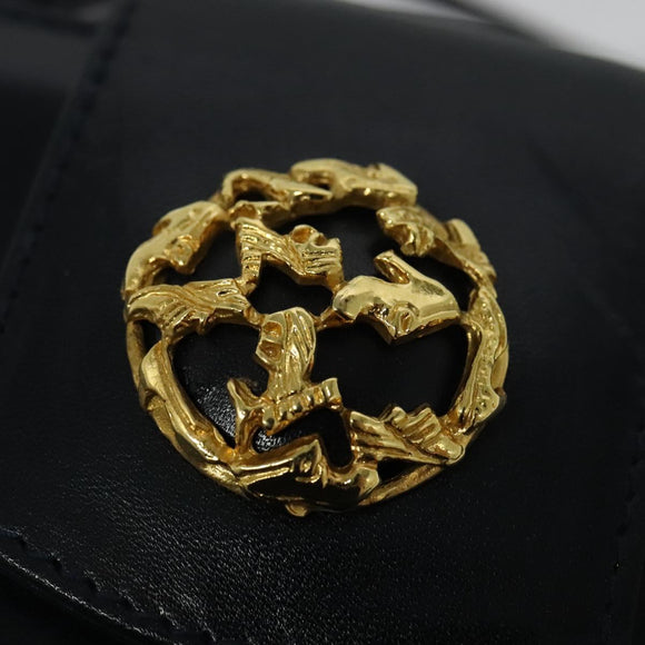 Salvatore Ferragamo Shoulder Bag Leather Navy Gold Auth BA4947