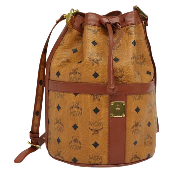 MCM Logogram Vicetos Shoulder Bag PVC Leather Brown Gold Auth BA4948