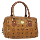 MCM Logogram Vicetos Boston Bag PVC Leather Brown Gold Auth BA4949-1