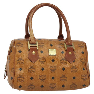 MCM Logogram Vicetos Boston Bag PVC Leather Brown Gold Auth BA4949