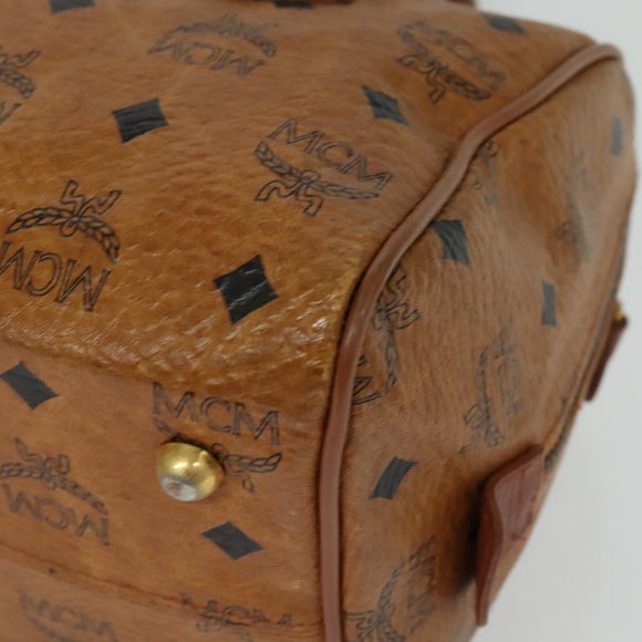 MCM Logogram Vicetos Boston Bag PVC Leather Brown Gold Auth BA4949