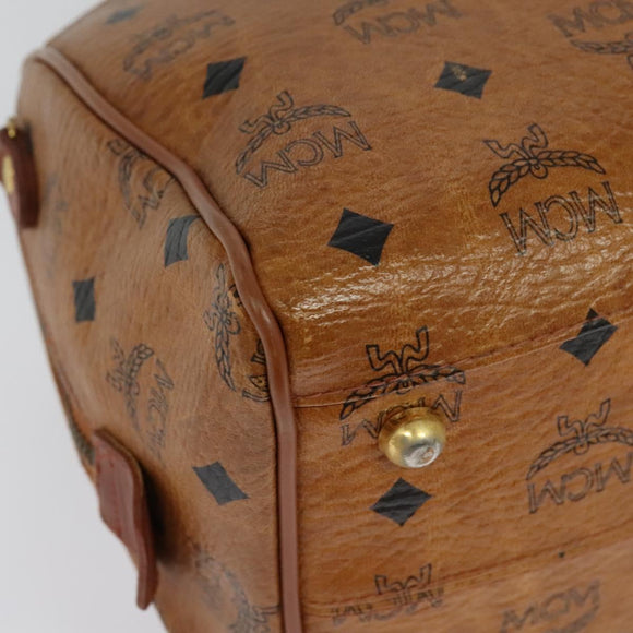 MCM Logogram Vicetos Boston Bag PVC Leather Brown Gold Auth BA4949