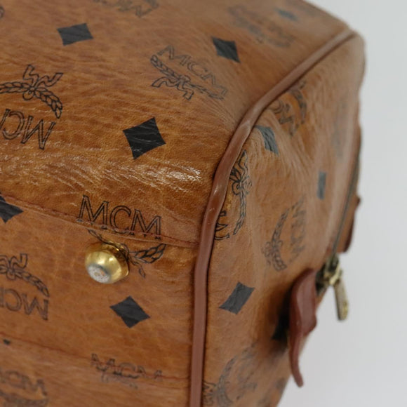 MCM Logogram Vicetos Boston Bag PVC Leather Brown Gold Auth BA4949