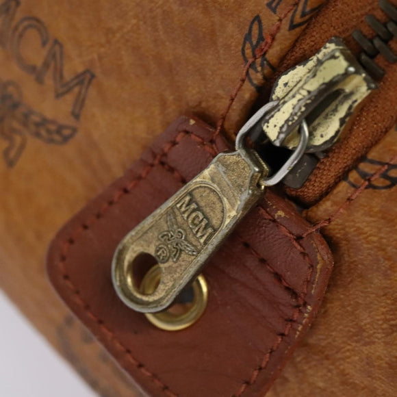 MCM Logogram Vicetos Boston Bag PVC Leather Brown Gold Auth BA4949