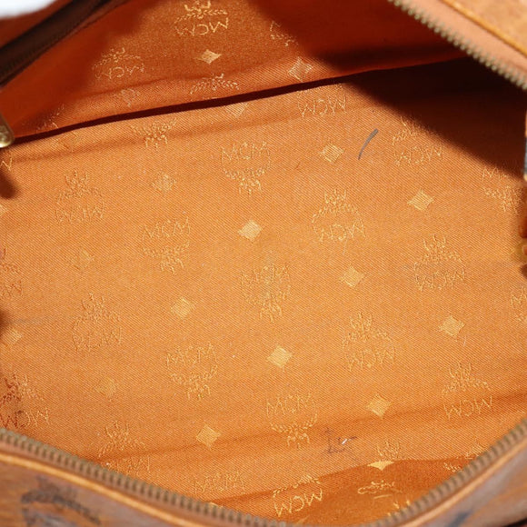 MCM Logogram Vicetos Boston Bag PVC Leather Brown Gold Auth BA4949