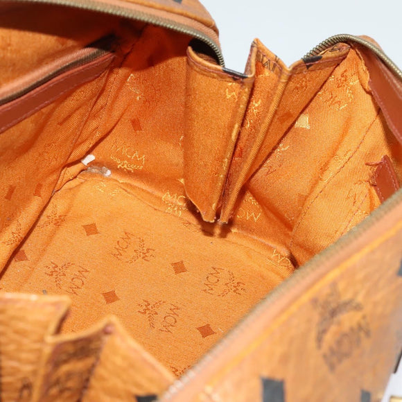 MCM Logogram Vicetos Boston Bag PVC Leather Brown Gold Auth BA4949