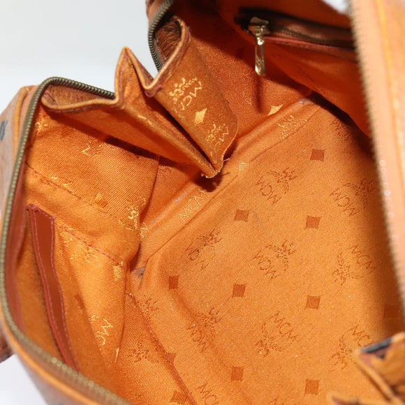 MCM Logogram Vicetos Boston Bag PVC Leather Brown Gold Auth BA4949