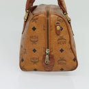 MCM Logogram Vicetos Boston Bag PVC Leather Brown Gold Auth BA4949-4