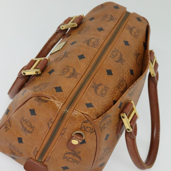 MCM Logogram Vicetos Boston Bag PVC Leather Brown Gold Auth BA4949