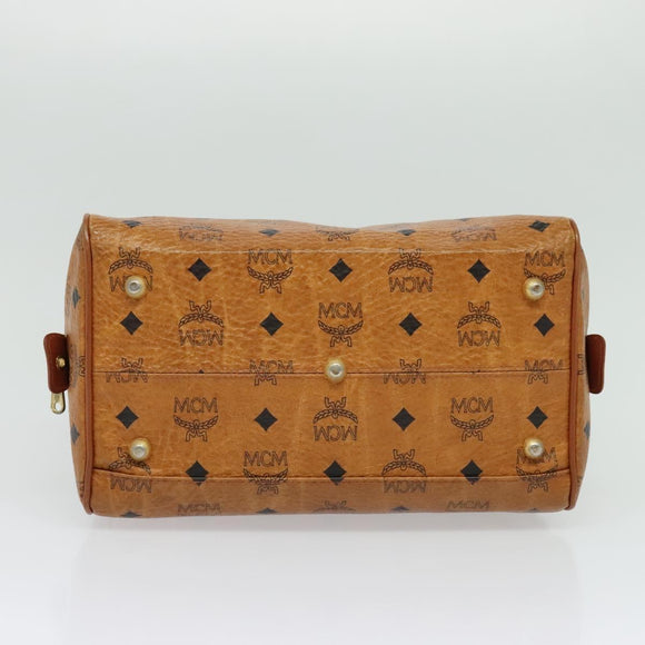 MCM Logogram Vicetos Boston Bag PVC Leather Brown Gold Auth BA4949