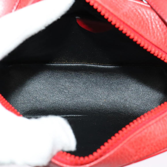 CELINE Shoulder Bag Leather Red Gold Auth BA4952