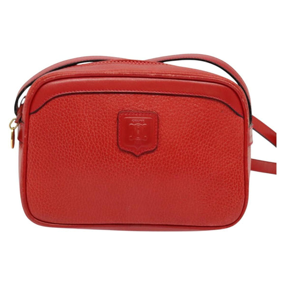 CELINE Shoulder Bag Leather Red Gold Auth BA4952