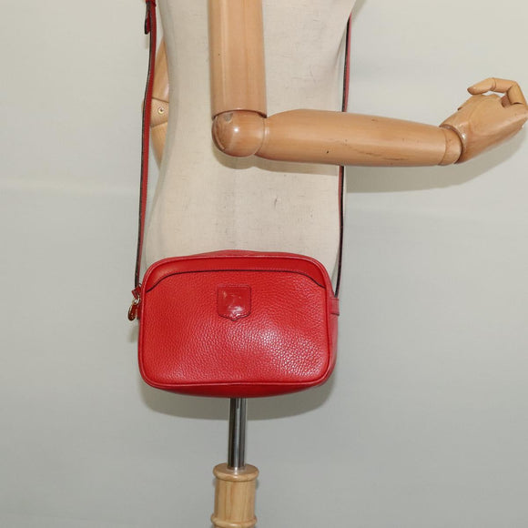 CELINE Shoulder Bag Leather Red Gold Auth BA4952