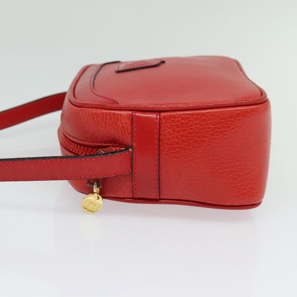 CELINE Shoulder Bag Leather Red Gold Auth BA4952